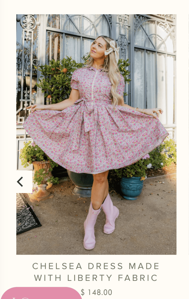 Screenshot from Ivy City Co of a woman modeling a floral dress.